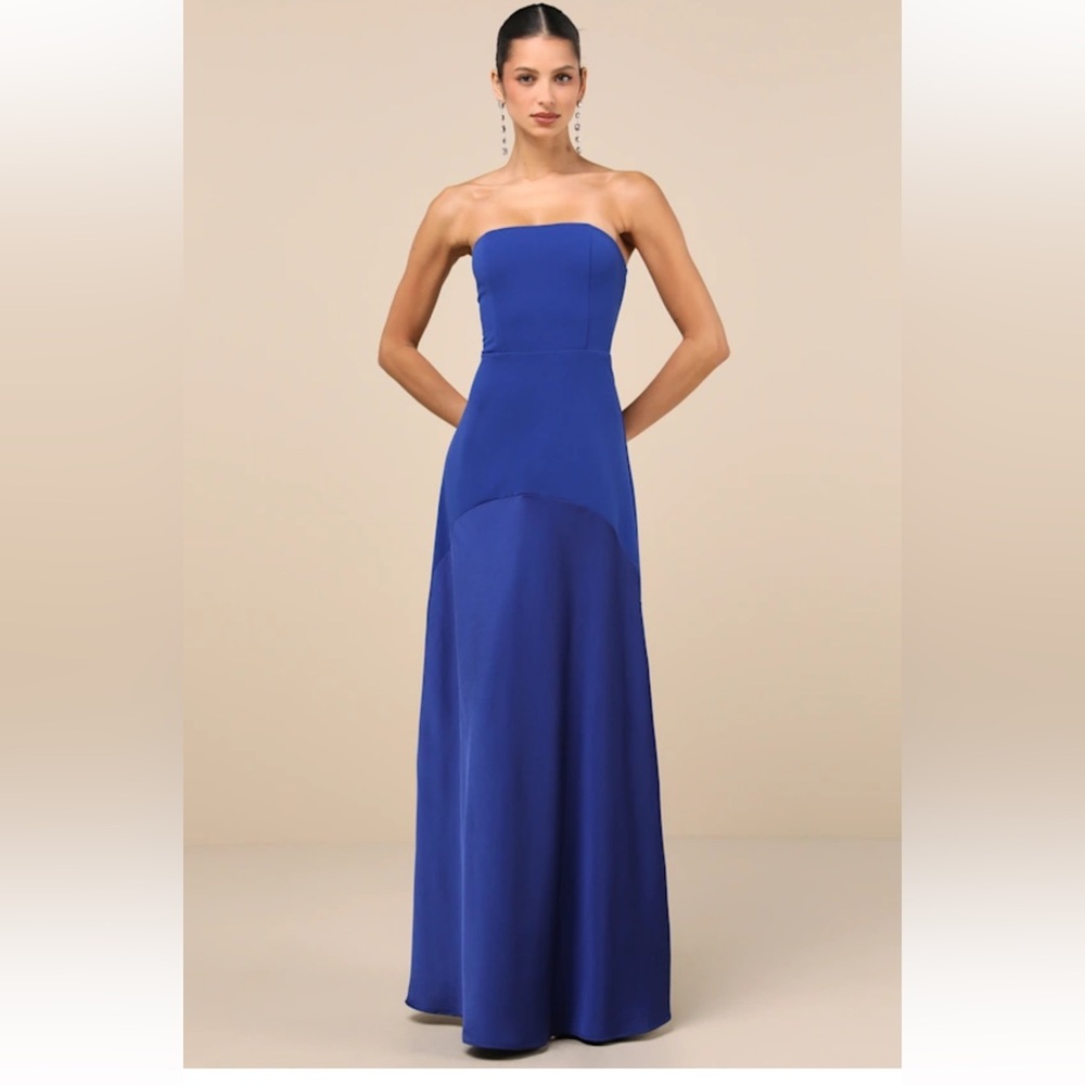 Compelling Style Royal Blue Strapless A-Line Maxi Dress